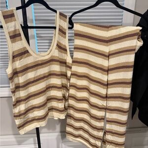 Free People Cream and Brown Striped Knit Top